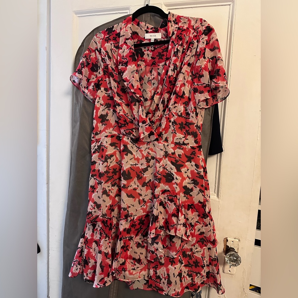 Reiss Red and Black Abstract Blouse
